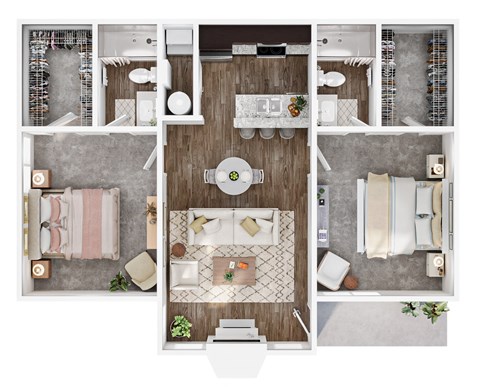 Floor plan for 2 beds, 2 baths, 927 sqft